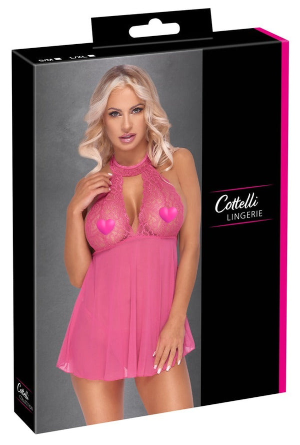 Pinkfarbenes Babydoll aus Spitze und Powernet mit Keyhole-Ausschnitt von Cottelli