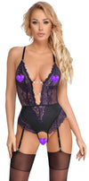 Lilafarbener Straps-Body ouvert aus Spitze mit Glitzer-Ketten von Cottelli – Ansicht 2