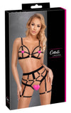Schwarzes BH- und Slip-Set in Harness-Optik mit Roségold-Ringen (Ouvert) von Cottelli