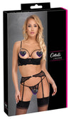 Schwarzes Hebe-Set aus Stretch-Spitze mit Glitzerringen und String ouvert von Cottelli