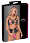 Schwarzes BH- und Slip-Set aus Stretchmaterial mit Roségold-Ringen (Ouvert) von Cottelli