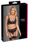 Schwarzes Bralette-Set mit Straps-Slip ouvert aus Spitze und Powernet von Cottelli