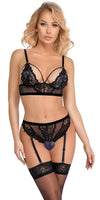 Schwarzes Bralette-Set mit Straps-Slip ouvert aus Spitze und Powernet von Cottelli – Ansicht 2