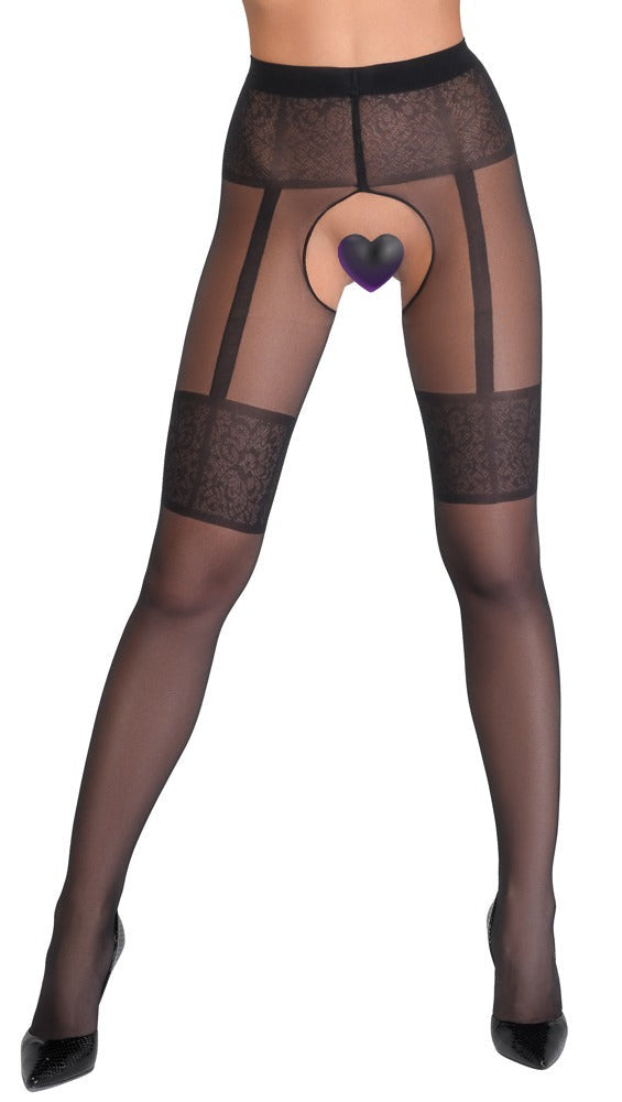 Schwarze Strumpfhose ouvert mit eingewebtem Strapsgurt und breiten Strumpfbändern von Cottelli – Ansicht 2