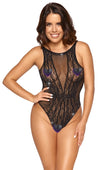 Schwarzer Body aus Stretchmaterial mit Strass-Besatz und Rankenoptik von Fantasy by Cottelli – Ansicht 2
