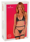 Schwarzes 3-teiliges Set Selinne aus Feinnetz und Mikrofaser mit Strapsgurt von Obsessive