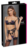 Schwarzes Hebe-Set aus Stretch-Spitze mit Ringen, Samt und Kettchen (Ouvert) von Cottelli