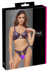 Lilafarbenes BH- und Slip-Set im Wetlook mit Roségold-Ringen (Ouvert) von Cottelli