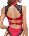 Roter Straps-Body ouvert aus Satin mit schwarzer Spitze und Satin-Halsband von Cottelli – Ansicht 7
