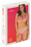 Roséfarbenes Set Bloomys aus 2-farbiger Spitze mit weißen Stretchbändern von Obsessive