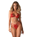Rotes Set Giftella mit Soft-BH und String in Riemenoptik mit Zierschleifen von Obsessive