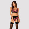 Schwarzes 3-teiliges Straps-Set Rosenty aus Netz mit pinkfarbener Rosenspitze von Obsessive
