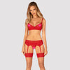 Rotes 3-teiliges Set Ingridia in feiner Transparenz mit Strapsgurt und String von Obsessive