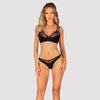 Schwarzes Set Nesari aus Stretchmaterial und Netz mit Schmuckelement von Obsessive