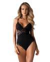 Schwarzer Body 810-TED-1 aus Stretchmaterial mit feiner Spitze von Obsessive