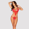 Roter Stringbody Lovlea aus elastischer Spitze mit Riemchen von Obsessive