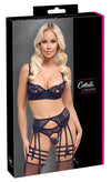 Schwarzes Straps-Set aus Stretch-Spitze mit Halbcup-BH und Cut-outs von Cottelli