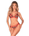 Rotes Dessous-Set Ms. Merrilo mit BH und Slip ouvert im Schneeflocken-Design von Obsessive