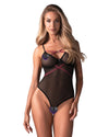 Schwarzer Stringbody Novenes aus Powernet mit pinken Riemchen von Obsessive