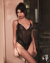 Schwarz-transparenter Ouvert-Body Blomentis aus Stretchtüll mit Spitze von Obsessive – Ansicht 3