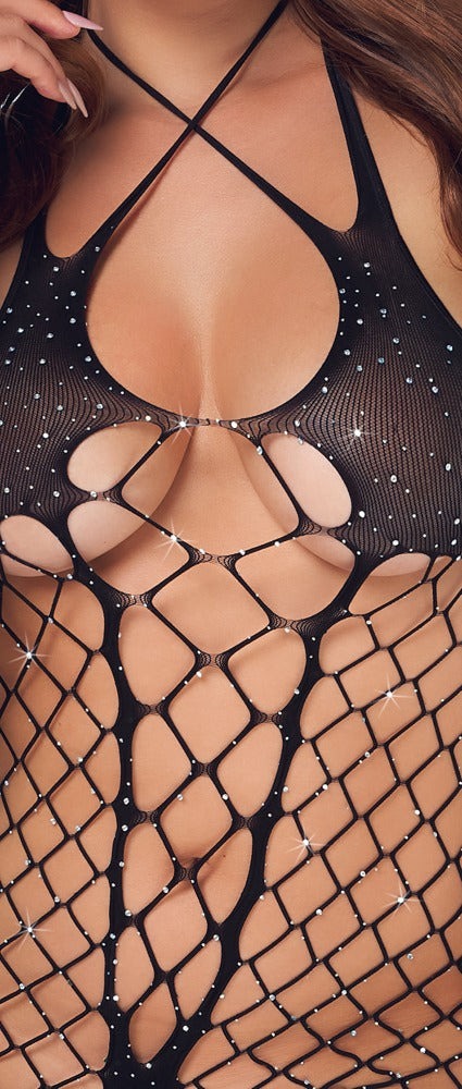 Schwarzer rückenfreier Body ouvert aus Netz mit Strass-Highlights von Fantasy by Cottelli – Ansicht 4