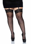 Schwarze verführerische halterlose Strümpfe in eleganter transparenter Optik von Leg Avenue
