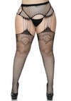 Sexy Netz-Strumpfhose mit Multi-Straps und Strumpfgürtel Queen Size | Leg Avenue