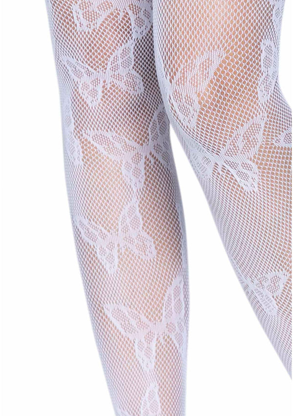 Weißes zauberhaftes Schmetterling Netzstrumpfhose mit aufwendigen Monarchendetails von Leg Avenue – Ansicht 7