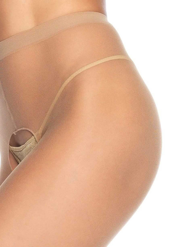 Beigefarbene verführerische Strapsstrumpfhose mit aufregendem Schrittschlitz von Leg Avenue – Ansicht 2