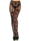 Edle Netzstrumpfhose mit floralem Spitzenmuster hinten offen | Leg Avenue