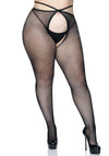 Verführerische Strumpfhose mit Strappy-Design und offenem Schritt Queen Size | Leg Avenue