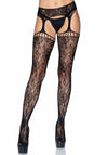 Elegante Strapsstrümpfe mit Spitzenbund und Strapsgürtel in schwarz | Leg Avenue