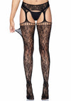 Elegante Strapsstrümpfe mit Spitzenbund und Strapsgürtel in schwarz | Leg Avenue