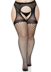 Strapsstrumpfhose mit blickdichtem Höschenteil, elegant & verführerisch in schwarz Queen Size | Leg Avenue