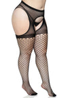 Strapsstrumpfhose mit blickdichtem Höschenteil, elegant & verführerisch in schwarz Queen Size | Leg Avenue