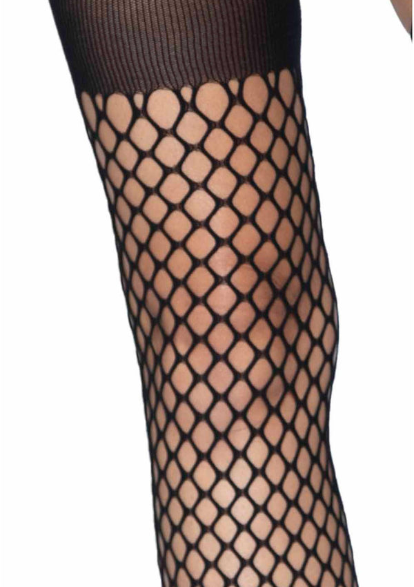 Schwarze gewagte Strapsstrumpfhose in moderner ovaler Netzoptik von Leg Avenue – Ansicht 2
