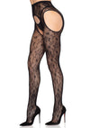 Schwarze verführerische Spitzenstrumpfhose mit sinnlichen Cut Outs von Leg Avenue – Ansicht 5