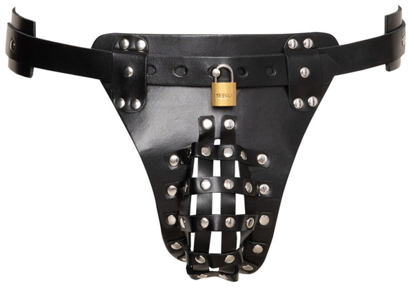 Schwarzer Keuschheits-String aus Leder mit Nieten von ZADO – Ansicht 7
