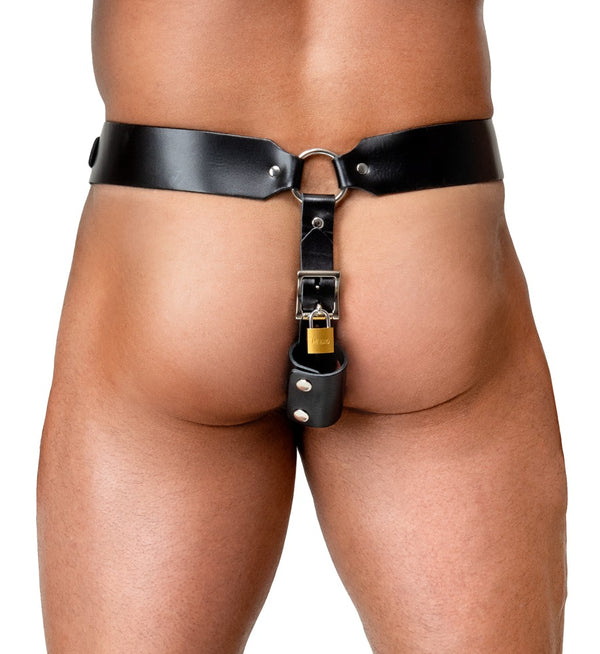 Schwarzer Keuschheits-String aus Leder mit Nieten von ZADO – Ansicht 3