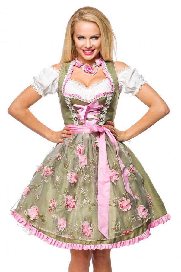 Dirndl mit Blumenschürze grün/pink | Dirndline SALE