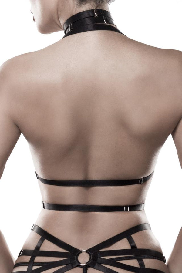 Verführerisches Harness Top mit Netzmaterial und Metallringen | Grey Velvet