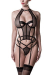 Transparentes Lingerie-Set mit Strumpfbändern und String | Grey Velvet