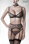 Sinnliches Netz-Dessous-Set mit Strumpfhalter & Halsband | Grey Velvet