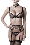 Sinnliches Netz-Dessous-Set mit Strumpfhalter & Halsband | Grey Velvet