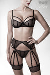 Verführerisches 3-teiliges Dessous-Set mit Strumpfhalter | Grey Velvet