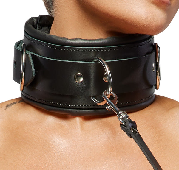 Breite Halsfessel mit Leine im Leder-Set mit Schloss von ZADO – Ansicht 7