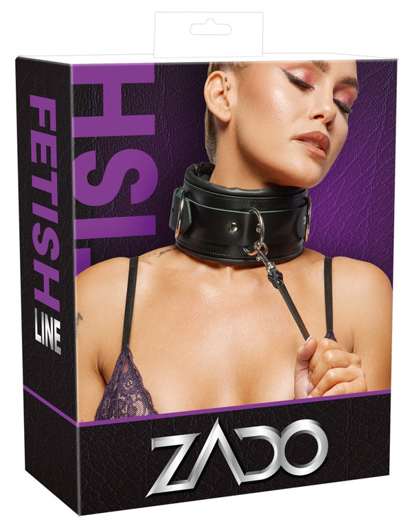 Breite Halsfessel mit Leine im Leder-Set mit Schloss von ZADO