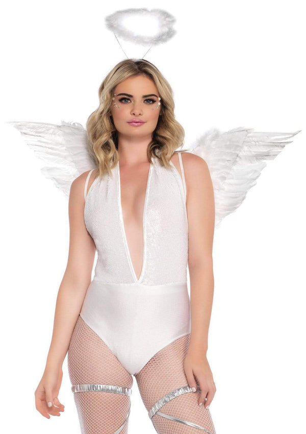 Weißes himmlisches Engelsflügel Set mit flauschigem Heiligenschein von Leg Avenue – Ansicht 6