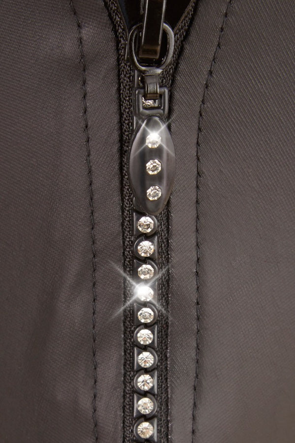 Schwarzer Herren-String in Neopren-Optik mit strassbesetztem Reißverschluss von Svenjoyment – Ansicht 6