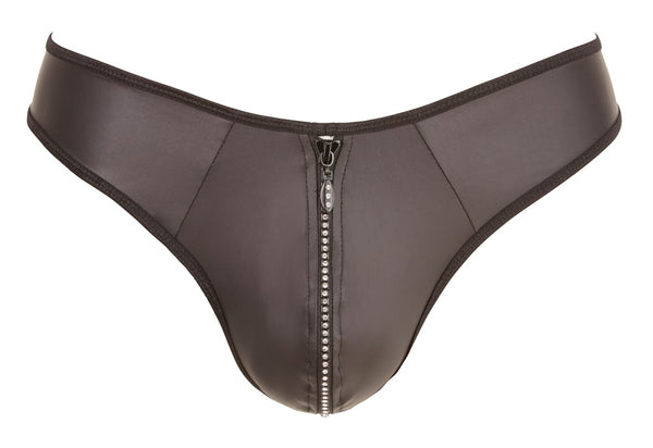 Schwarzer Herren-String in Neopren-Optik mit strassbesetztem Reißverschluss von Svenjoyment – Ansicht 7
